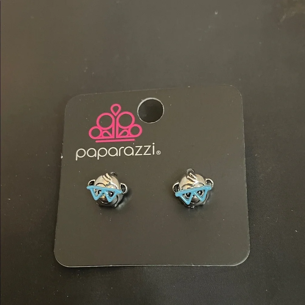 Paparazzi Silver and Blue Monkey Stud Earrings